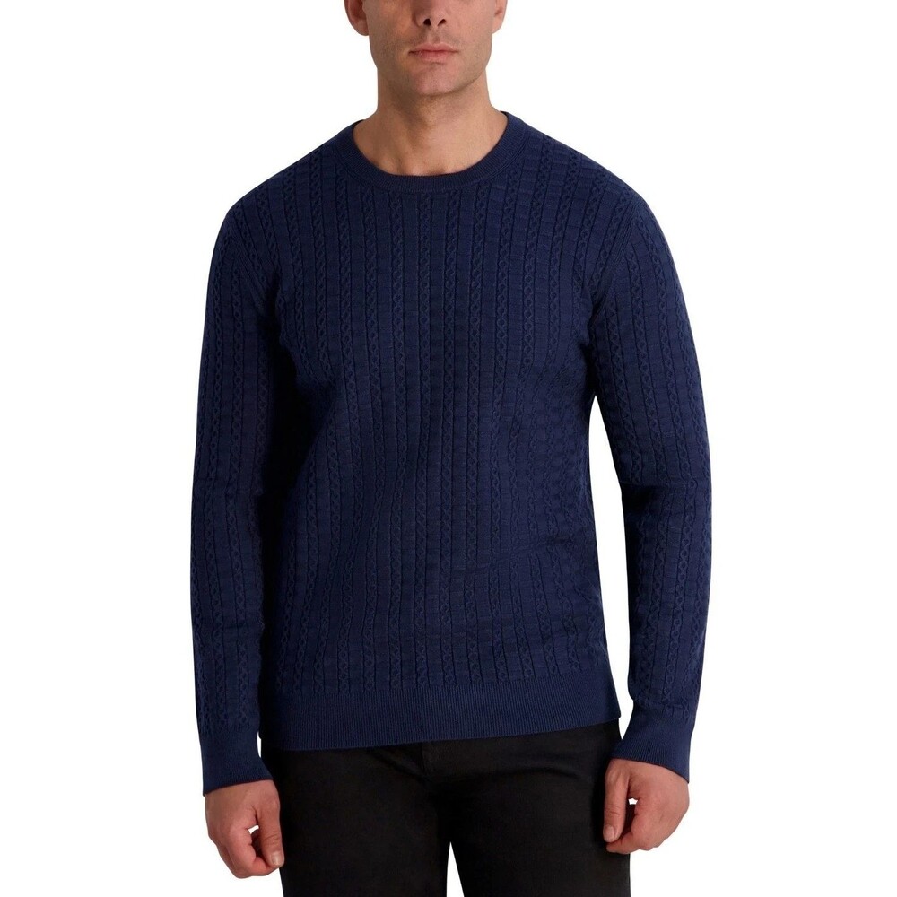 KARL LAGERFELD PARIS Men's Textured Crew Neck Sweater Pullover Dark Navy 2XL